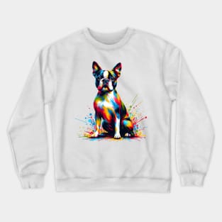 Lively Boston Terrier in Vivid Splash Art Style Crewneck Sweatshirt